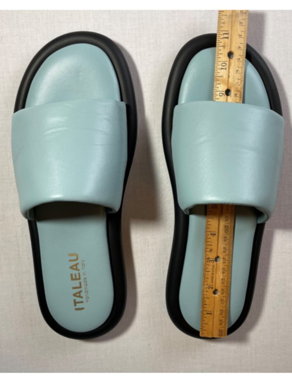 New Italeau Giorgia Slides Teal Cushioned Leather Made in Italy Size 11 - Picture 10 of 11